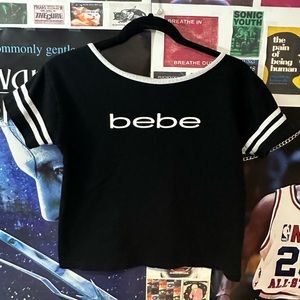 BEBE vintage Y2K black and white logo women's t-shirt, size medium.